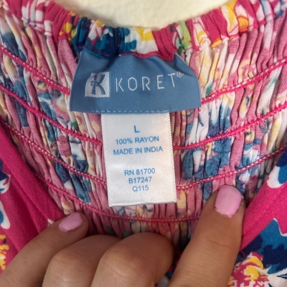 Koret pink floral Button-down Large summer dress size - Picture 4 of 10